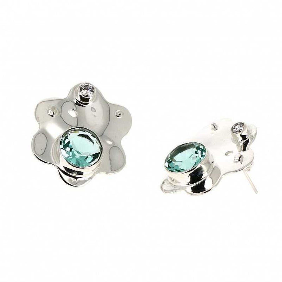 Boucles D'Oreilles Au Fol argent | Boucles D'Oreilles En Argent Et Cristal Grande Fleur