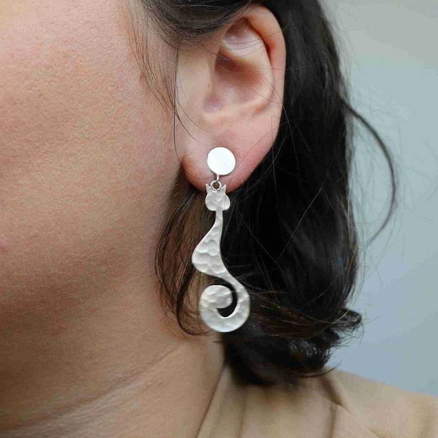 Boucles D'Oreilles Au Fol argent | Boucles D'Oreilles En Argent Grand Chat Stylis