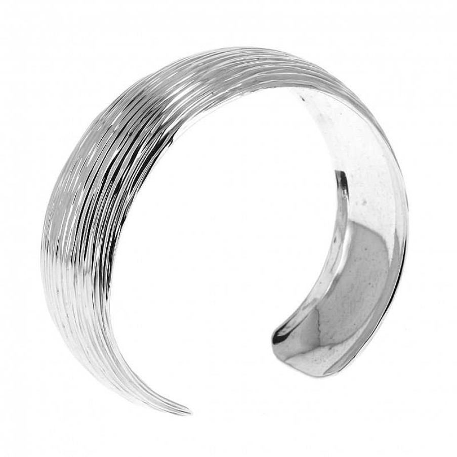 Bracelets Au Fol argent | Bracelet En Argent Stri Manchette Courb E Petit Poignet