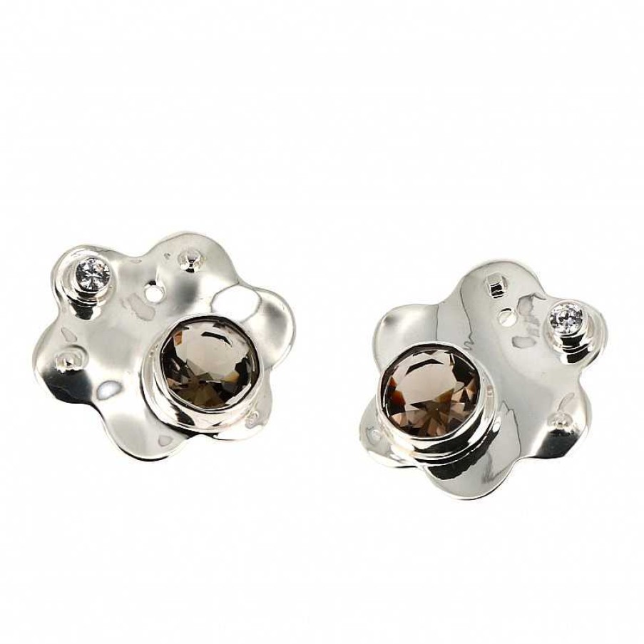 Boucles D'Oreilles Au Fol argent | Boucles D'Oreilles En Argent Et Cristal Grande Fleur