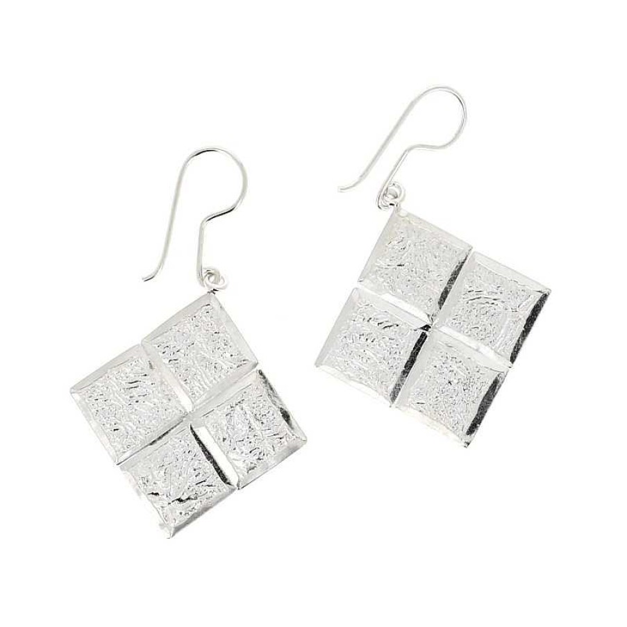 Boucles D'Oreilles Au Fol argent | Boucles D'Oreilles Argent Frip Losange Form De Quatre Carr S