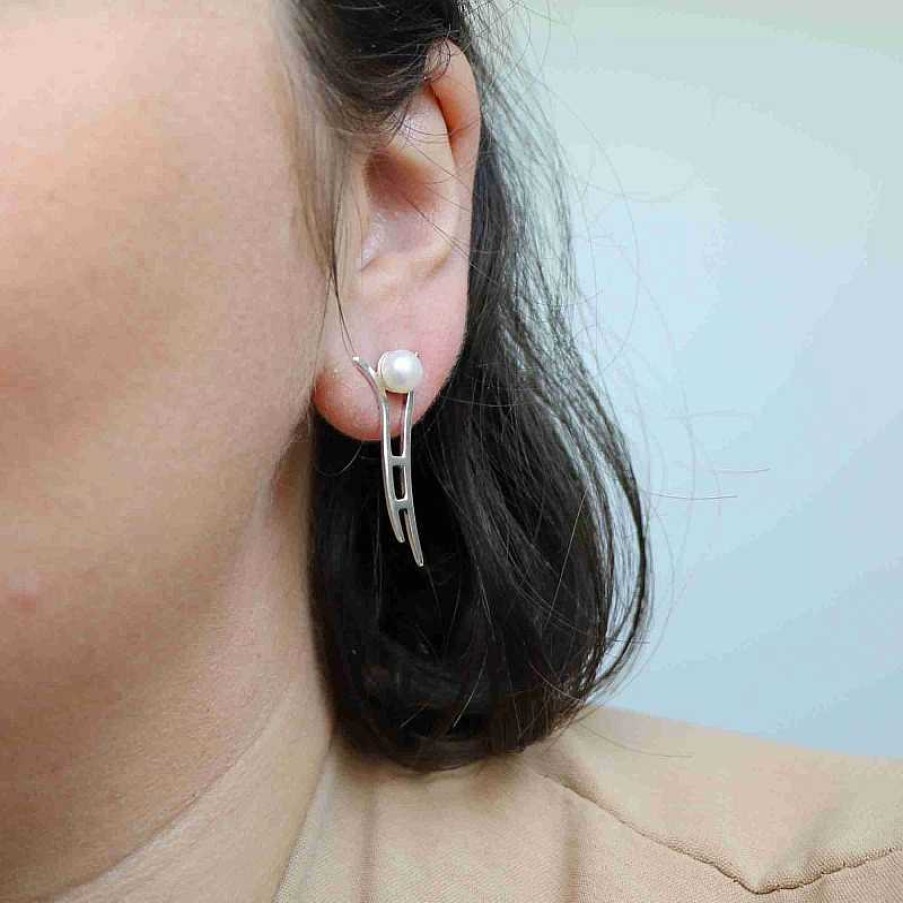 Boucles D'Oreilles Au Fol argent | Boucles D'Oreilles En Argent Et Perle Blanche