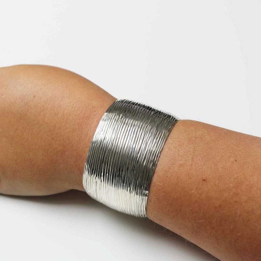 Bracelets Au Fol argent | Bracelet Argent Manchette Stri Tr S Large