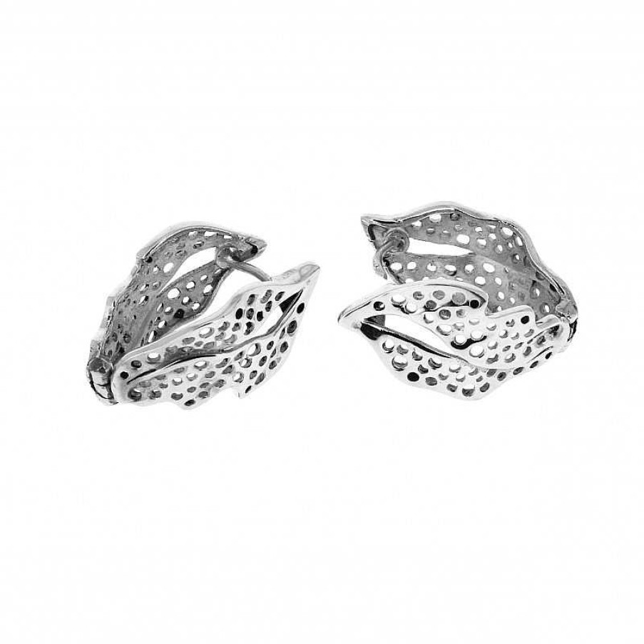 Boucles D'Oreilles Au Fol argent | Boucles D'Oreilles En Argent Feuille Aux Petits Trous