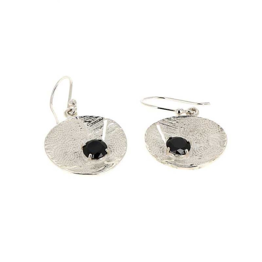 Boucles D'Oreilles Au Fol argent | Boucles D'Oreilles Argent Rondes Avec Onyx Taill