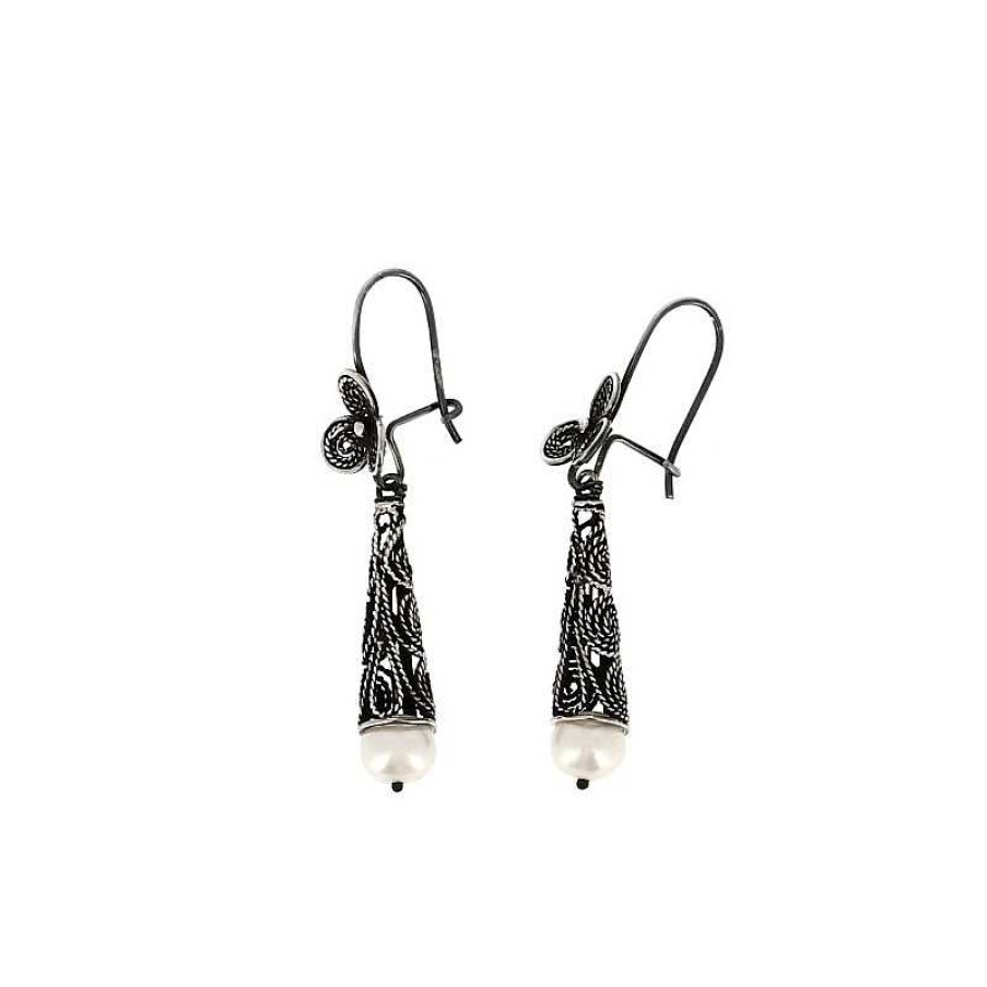 Boucles D'Oreilles Au Fol argent | Boucles D'Oreilles En Argent C Ne Dentelle Et Perle Nacr E