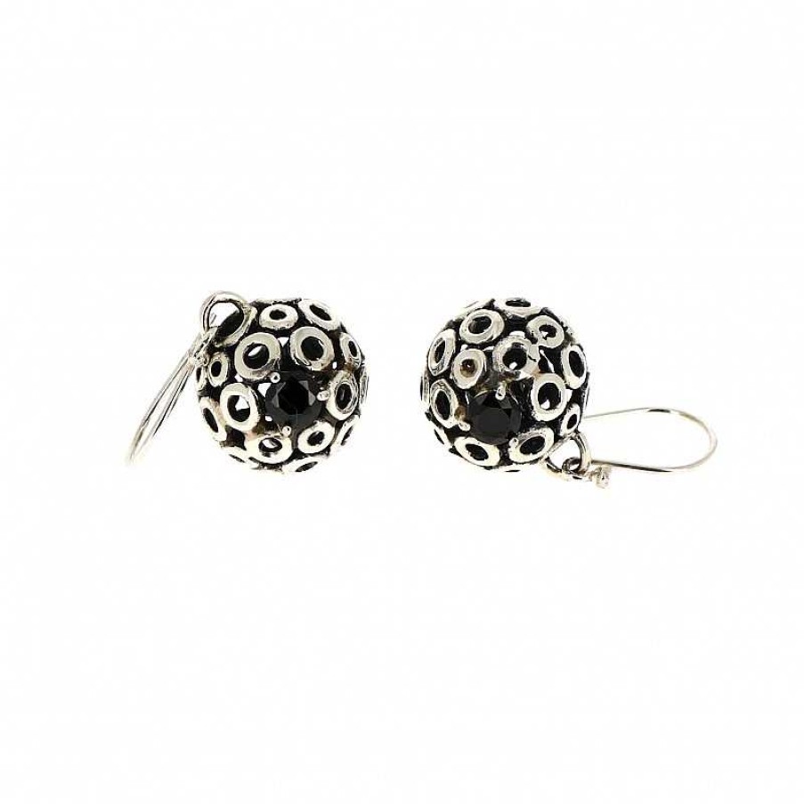 Boucles D'Oreilles Au Fol argent | Boucles D'Oreilles En Argent Grosse Boule Alv Ol E Et Onyx Noir