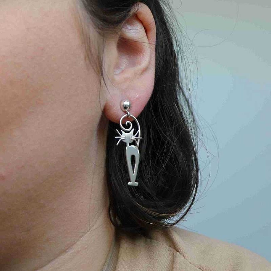 Boucles D'Oreilles Au Fol argent | Boucles D'Oreilles En Argent Chat Belles Moustaches