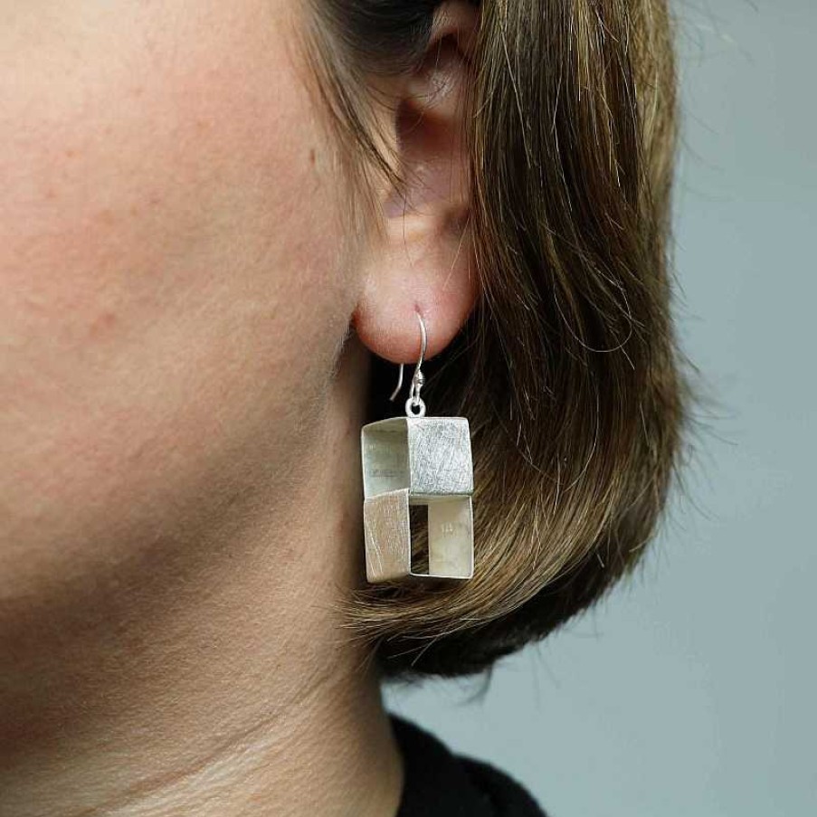 Boucles D'Oreilles Au Fol argent | Boucles D'Oreilles Argent Bross Double Cube