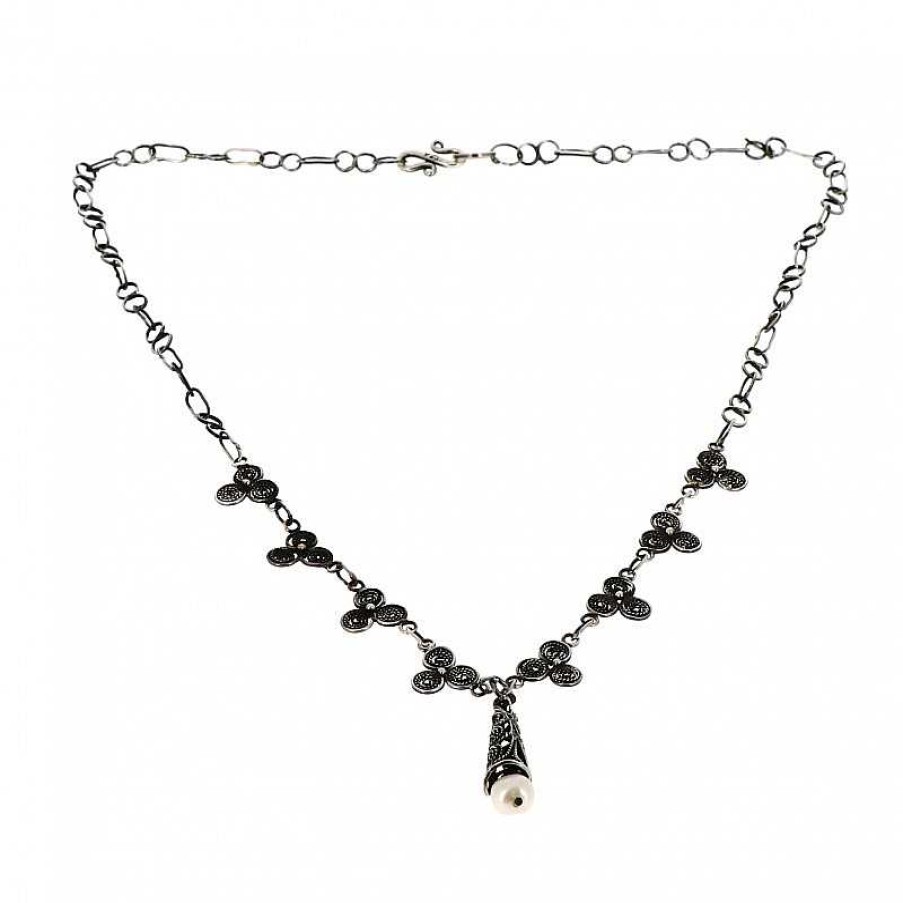 Colliers Et Pendentifs Au Fol argent | Collier En Argent L G Rement Noirci Avec Perle Nacr E