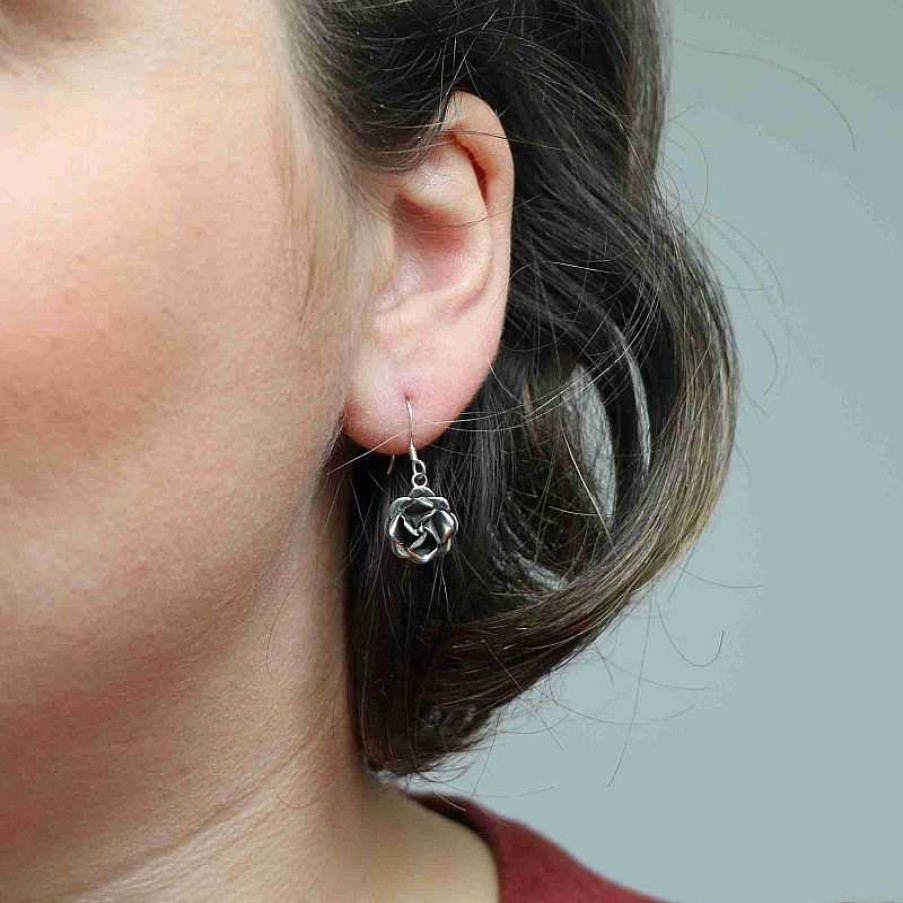 Boucles D'Oreilles Au Fol argent | Boucles D'Oreilles Petite Rose En Argent Noirci Et Lisse