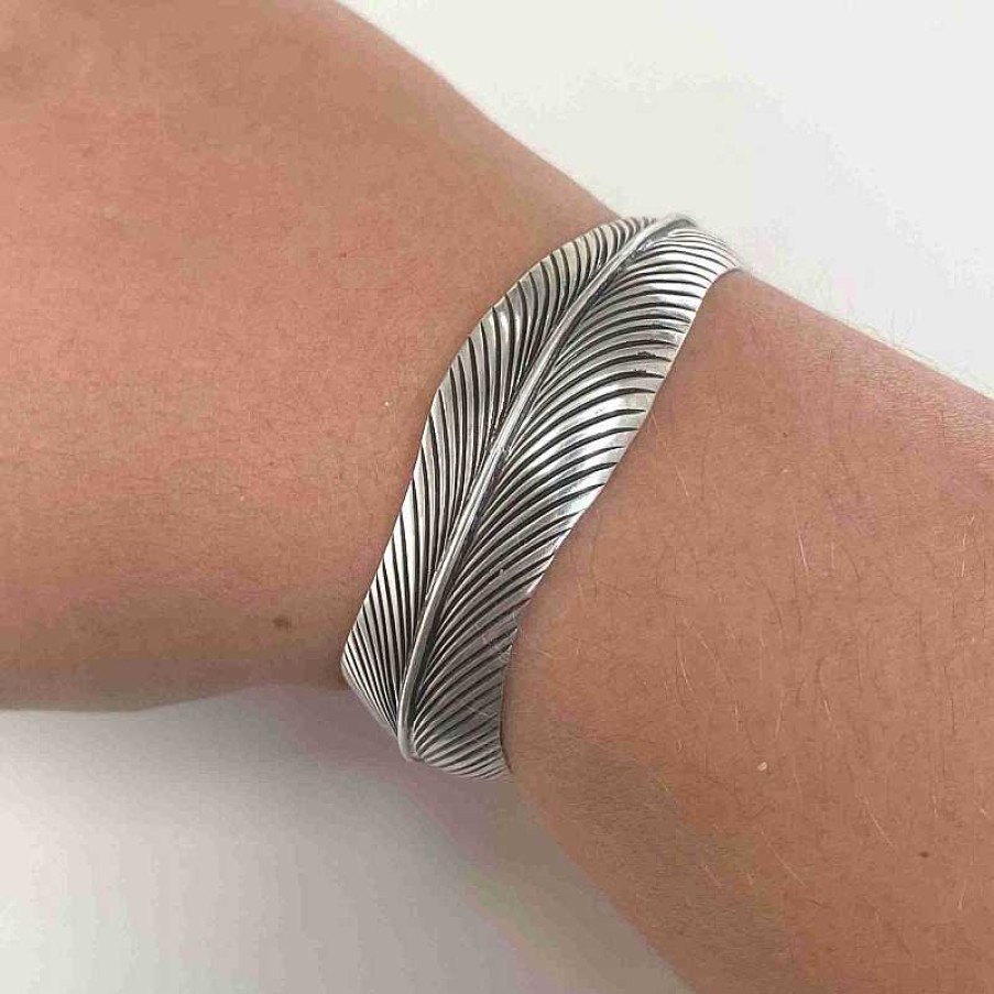 Bracelets Au Fol argent | Bracelet En Argent Manchette Plume