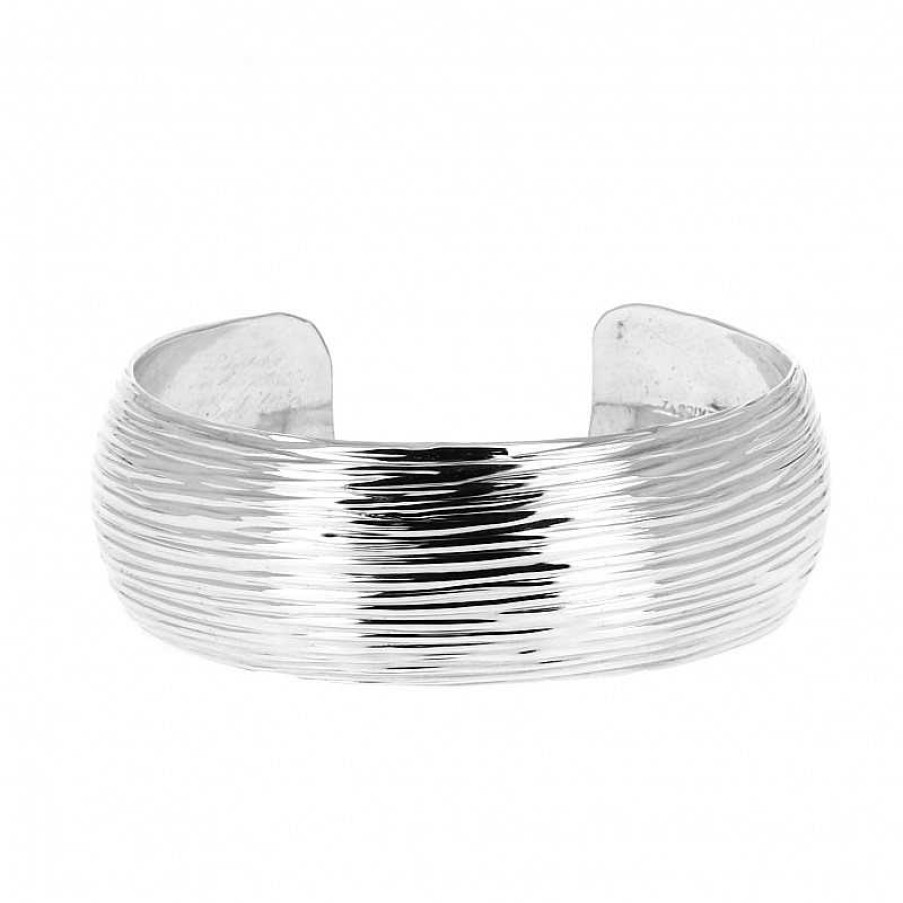 Bracelets Au Fol argent | Bracelet En Argent Stri Manchette Courb E Petit Poignet