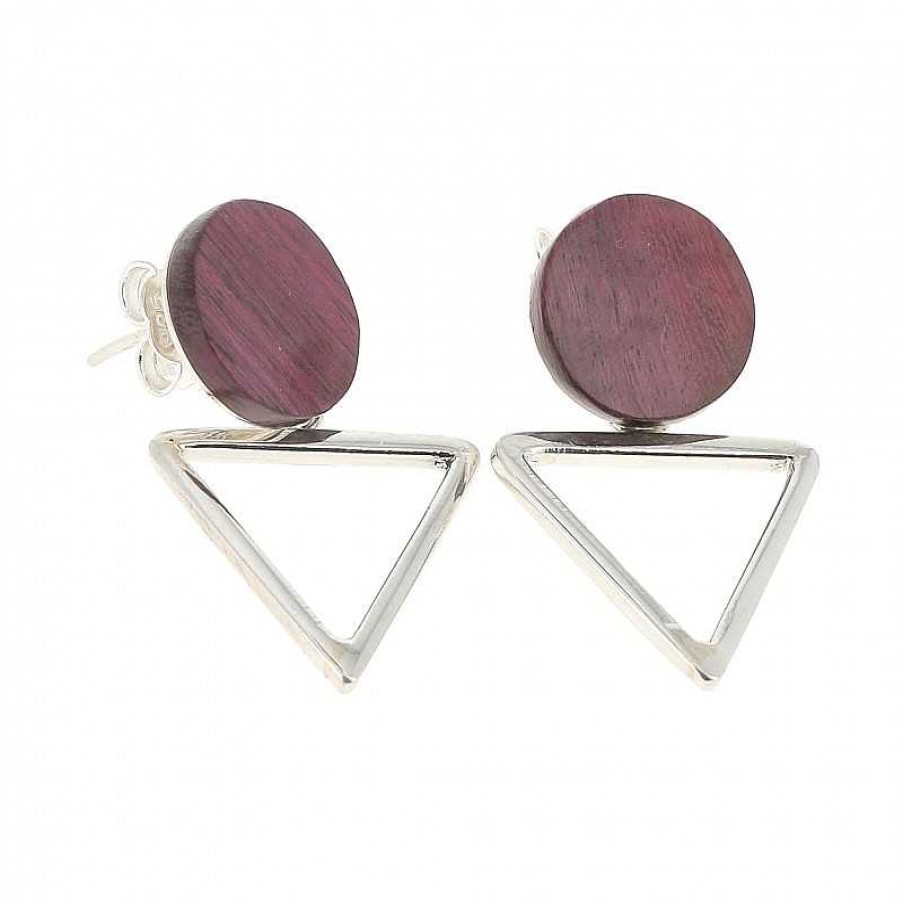 Boucles D'Oreilles Au Fol argent | Boucles D'Oreille En Argent Et Bois De Rose Triangle Et Rond