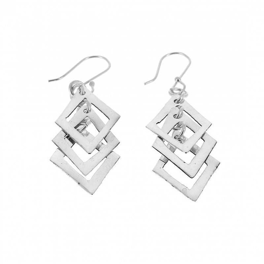 Boucles D'Oreilles Au Fol argent | Boucles D'Oreilles Argent Trois Losanges