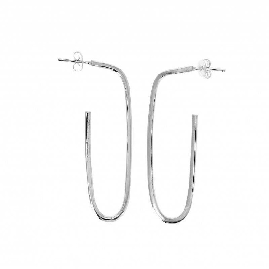 Boucles D'Oreilles Au Fol argent | Boucles D'Oreilles En Argent Long Rectangle Ouvert