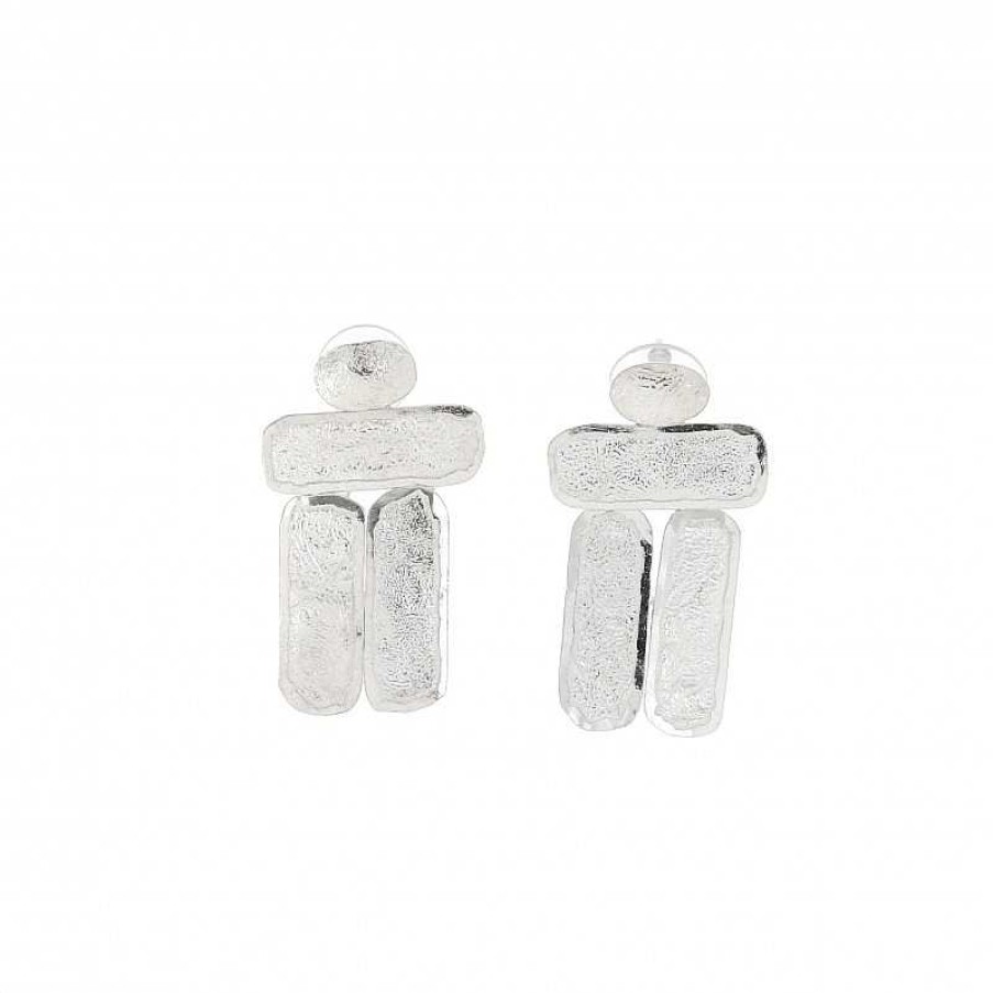 Boucles D'Oreilles Au Fol argent | Boucles D'Oreilles Argent Frip Trois Petits Rectangles