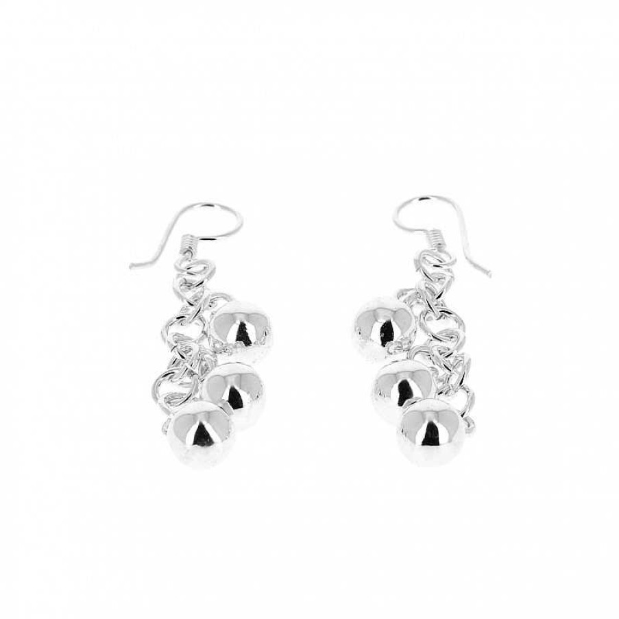 Boucles D'Oreilles Au Fol argent | Boucles D'Oreilles En Argent Trois Boules Et Mailles Rondes