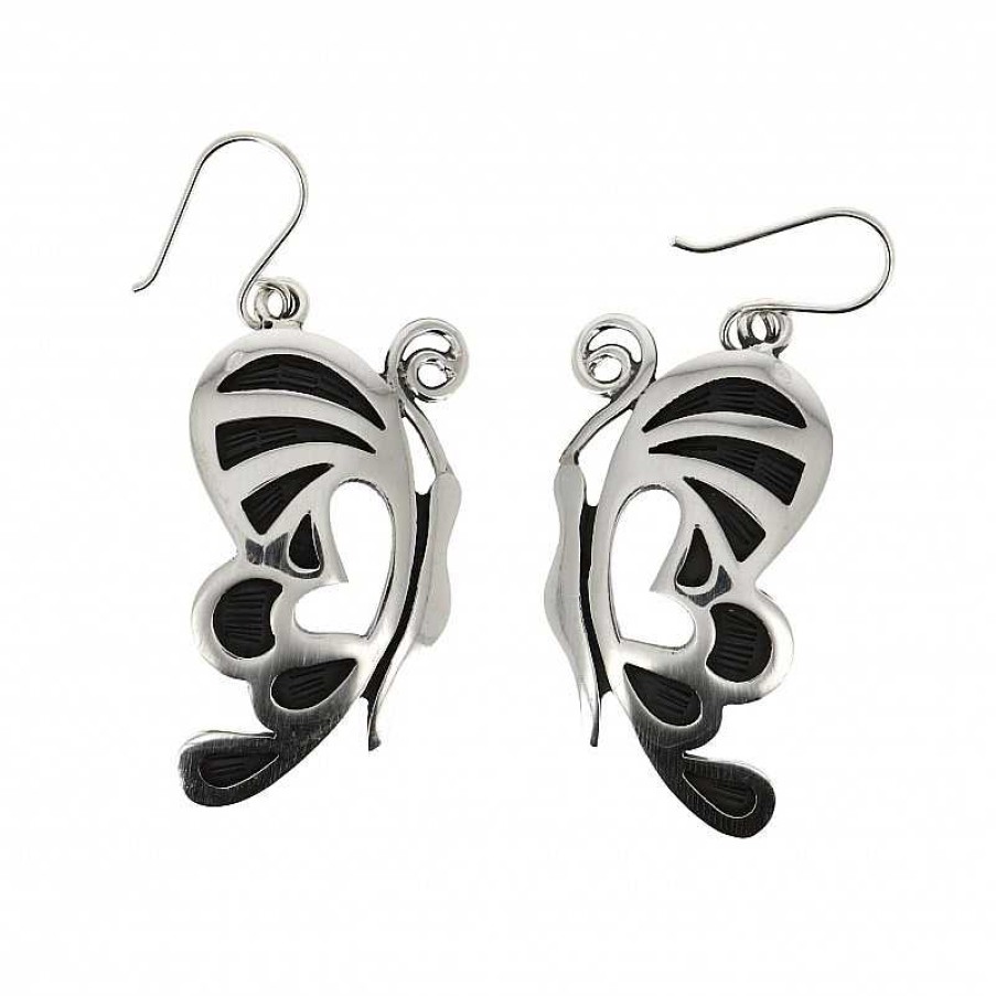 Boucles D'Oreilles Au Fol argent | Boucles D'Oreilles Argent Lisse Et Oxyd Papillon