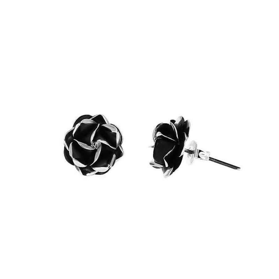 Boucles D'Oreilles Au Fol argent | Boucles D'Oreilles En Argent Noirci Petite Rose