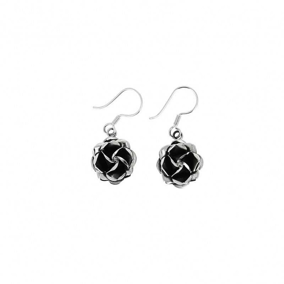 Boucles D'Oreilles Au Fol argent | Boucles D'Oreilles Petite Rose En Argent Noirci Et Lisse