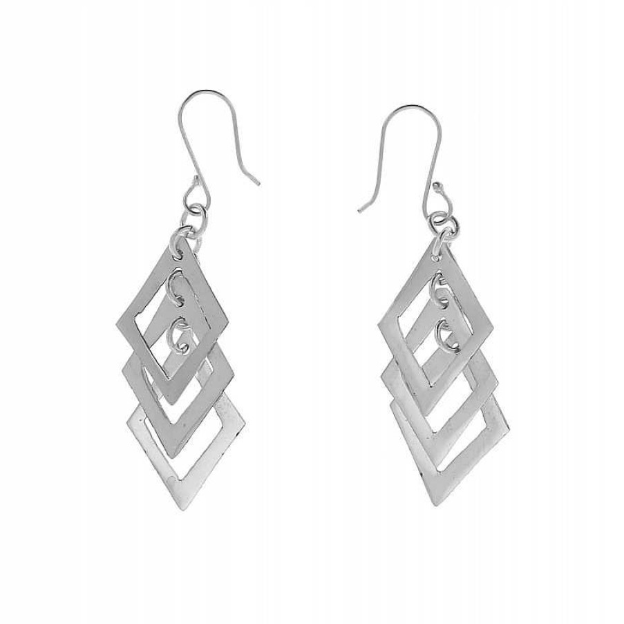 Boucles D'Oreilles Au Fol argent | Boucles D'Oreilles Argent Trois Losanges