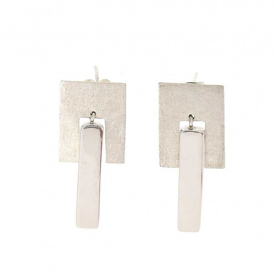 Boucles D'Oreilles Au Fol argent | Boucles D'Oreilles En Argent Bross Et Lisse Deux Rectangles