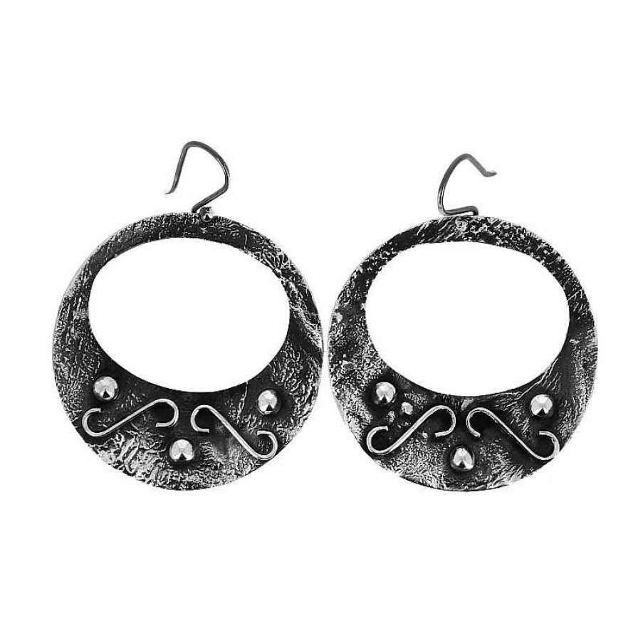 Boucles D'Oreilles Au Fol argent | Boucles D'Oreilles En Argent Partiellement Noirci Rondes Et D Cor Es