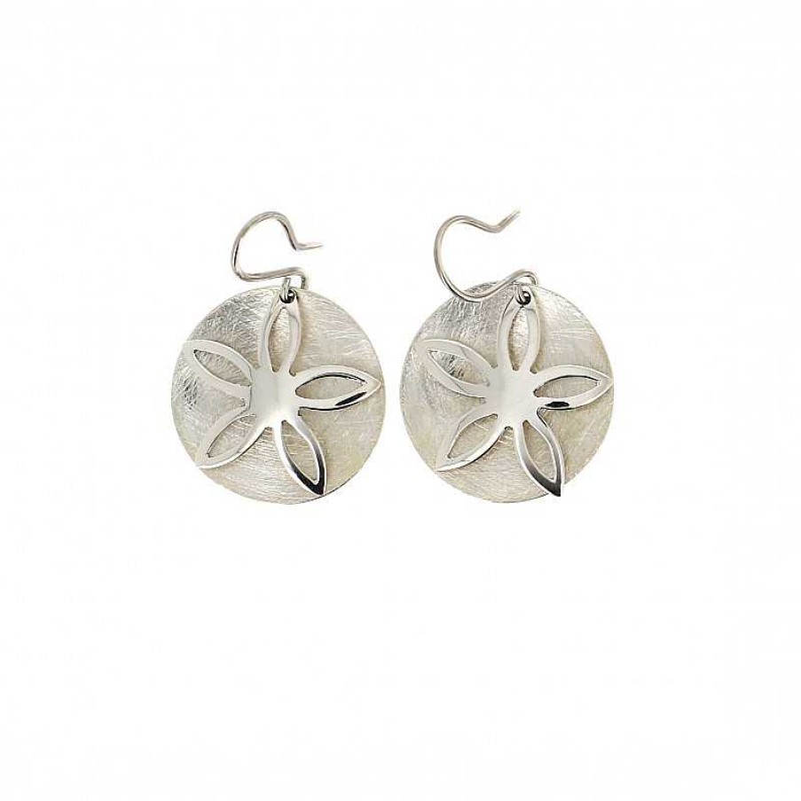 Boucles D'Oreilles Au Fol argent | Boucles D'Oreilles Argent Lisse Et Bross Petite Fleur